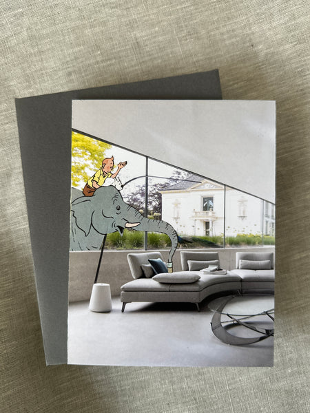 Tintin Goes to Roche Bobois - Set of 6 Note Cards w/ Grey Envelopes