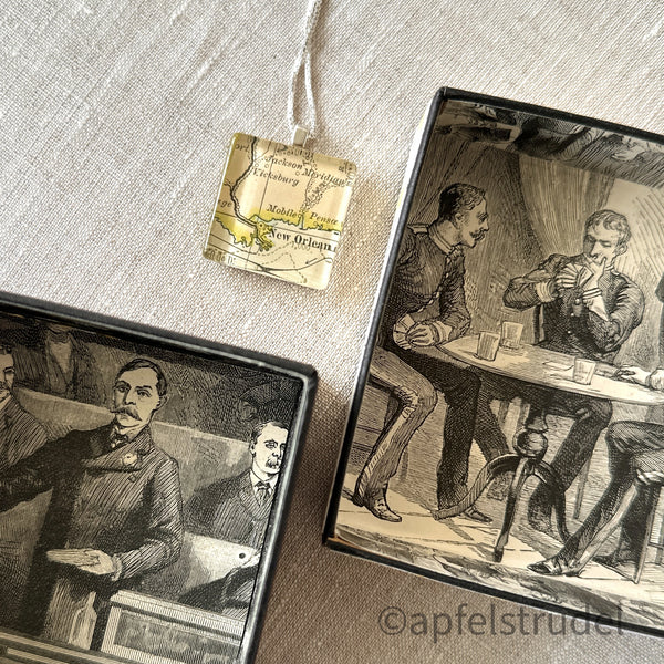 New Orleans, Louisiana Glass Pendant - Square 1897 Map Pendant