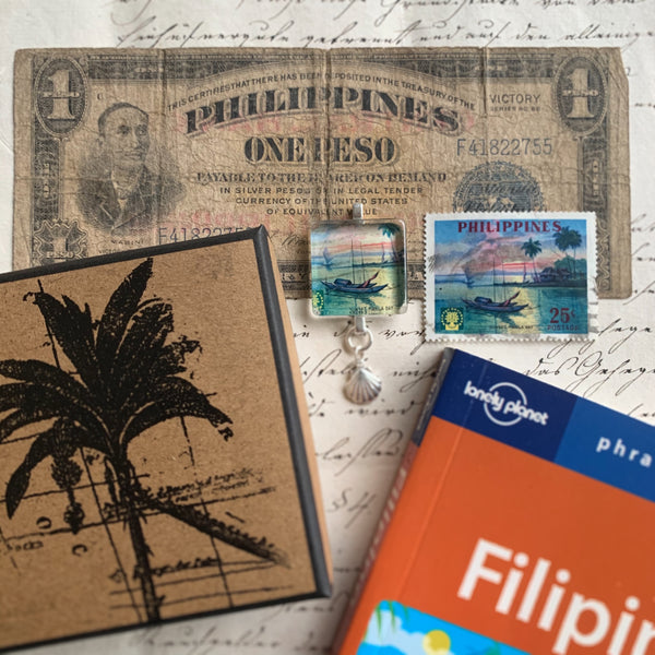 Square Journal/Bag Charm - Sunset at Manila Bay Philippine Postage Stamp 1960