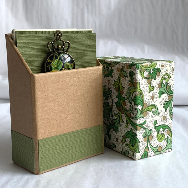 Botanical Brass Bookmark and Notecard in Decoupaged Keepsake Box