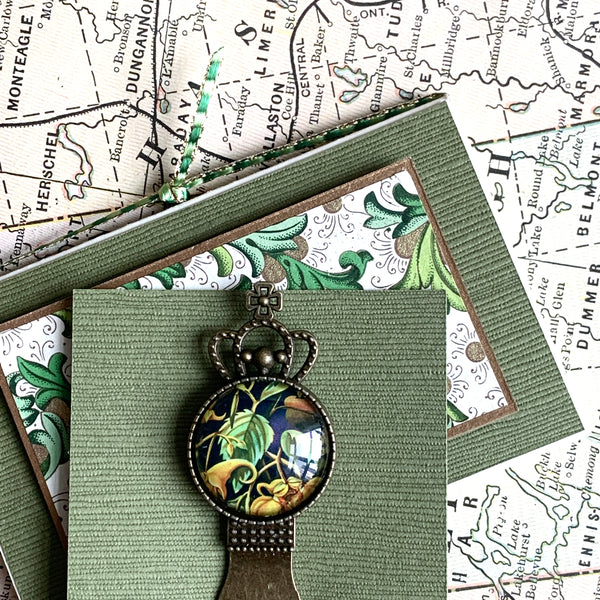 Botanical Brass Bookmark and Notecard in Decoupaged Keepsake Box