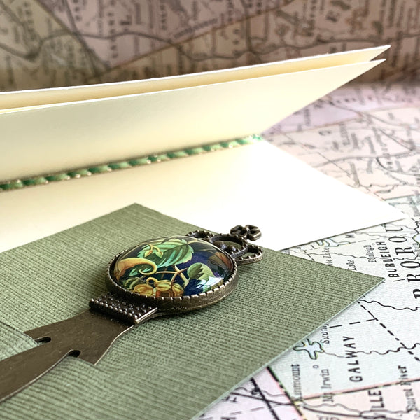 Botanical Brass Bookmark and Notecard in Decoupaged Keepsake Box