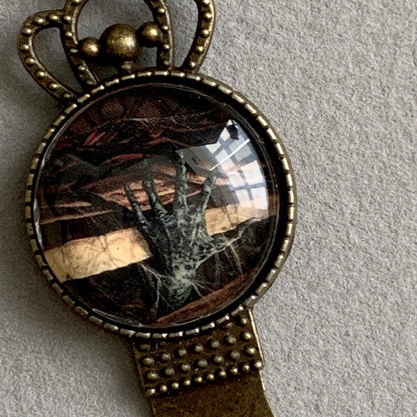 Magic the Gathering Brass Bookmark in Trinket Box Decoupaged w/ Retro Tales of Terror BookBrass Bookmark and Notecard in Decoupaged Keepsake Box