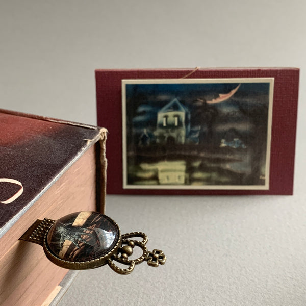 Magic the Gathering Brass Bookmark in Trinket Box Decoupaged w/ Retro Tales of Terror BookBrass Bookmark and Notecard in Decoupaged Keepsake Box