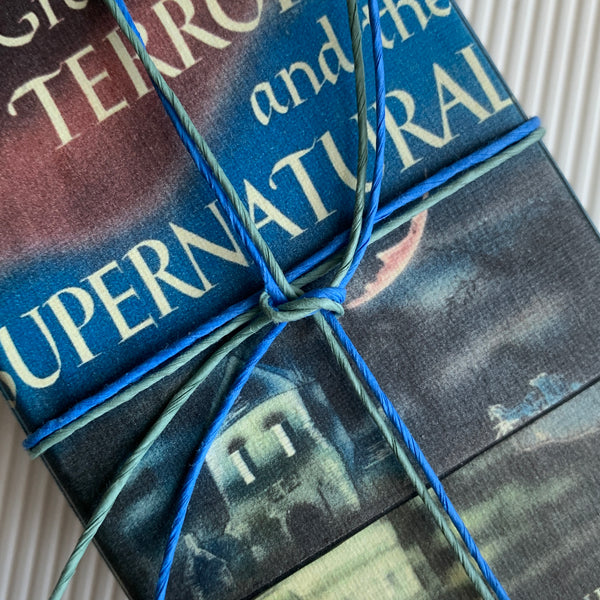 Magic the Gathering Brass Bookmark in Trinket Box Decoupaged w/ Retro Tales of Terror BookBrass Bookmark and Notecard in Decoupaged Keepsake Box