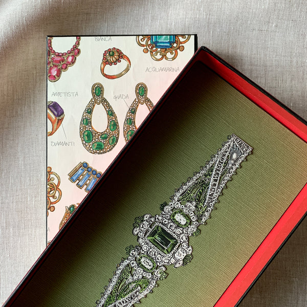 1864 Paper Brooch Engraving - Hand-embellished, Hand-painted green bracelet