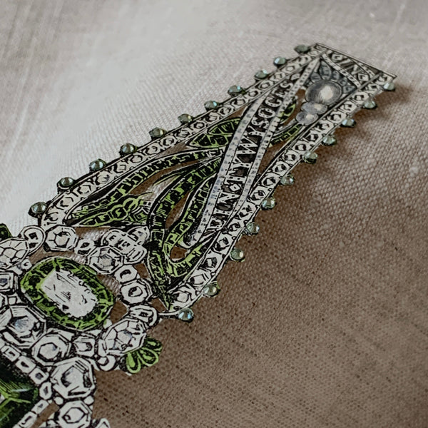 1864 Paper Brooch Engraving - Hand-embellished, Hand-painted green bracelet