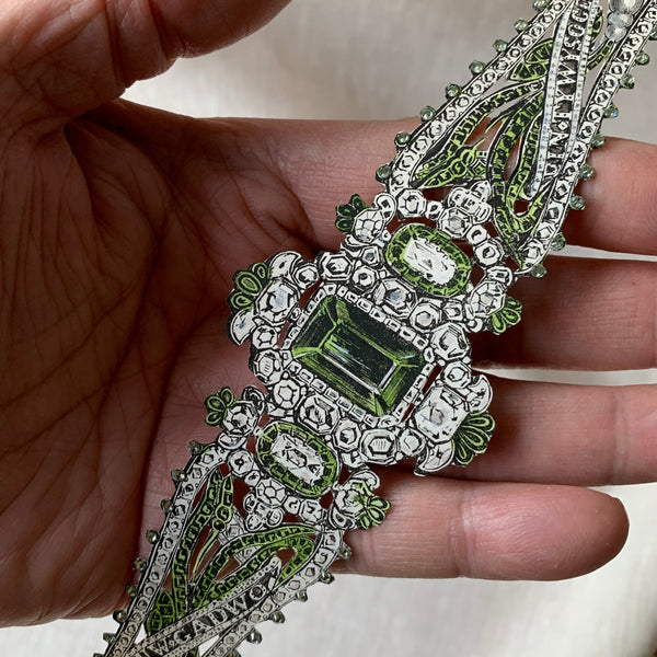 1864 Paper Brooch Engraving - Hand-embellished, Hand-painted green bracelet
