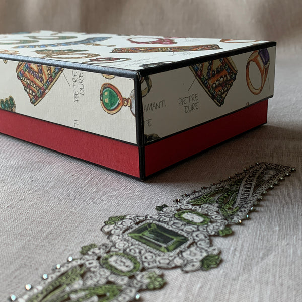 1864 Paper Brooch Engraving - Hand-embellished, Hand-painted green bracelet