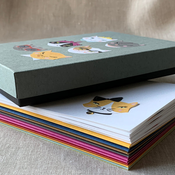 Box of 10 Cool Cattitude Cards with Lined Envelopes - Handcrafted Stationery