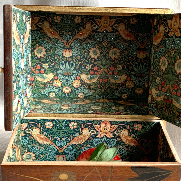 The Strawberry Thief. Hand-embellished 1930s Vintage Miniature Japanese Display Wooden Box