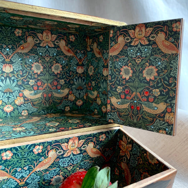 The Strawberry Thief. Hand-embellished 1930s Vintage Miniature Japanese Display Wooden Box