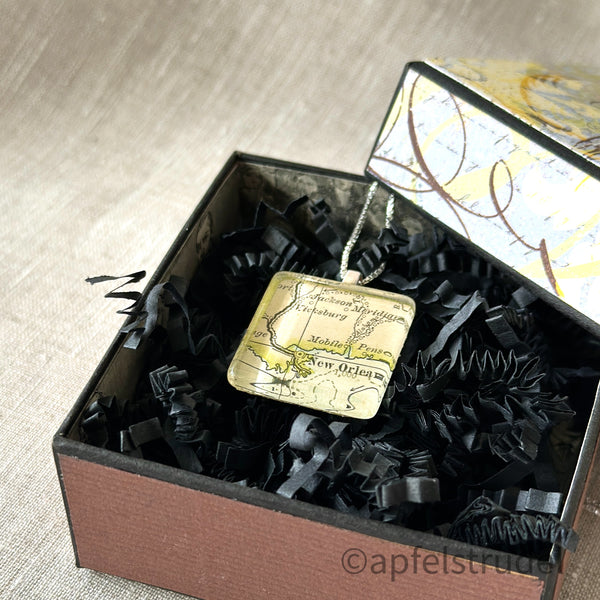 New Orleans, Louisiana Glass Pendant - Square 1897 Map Pendant