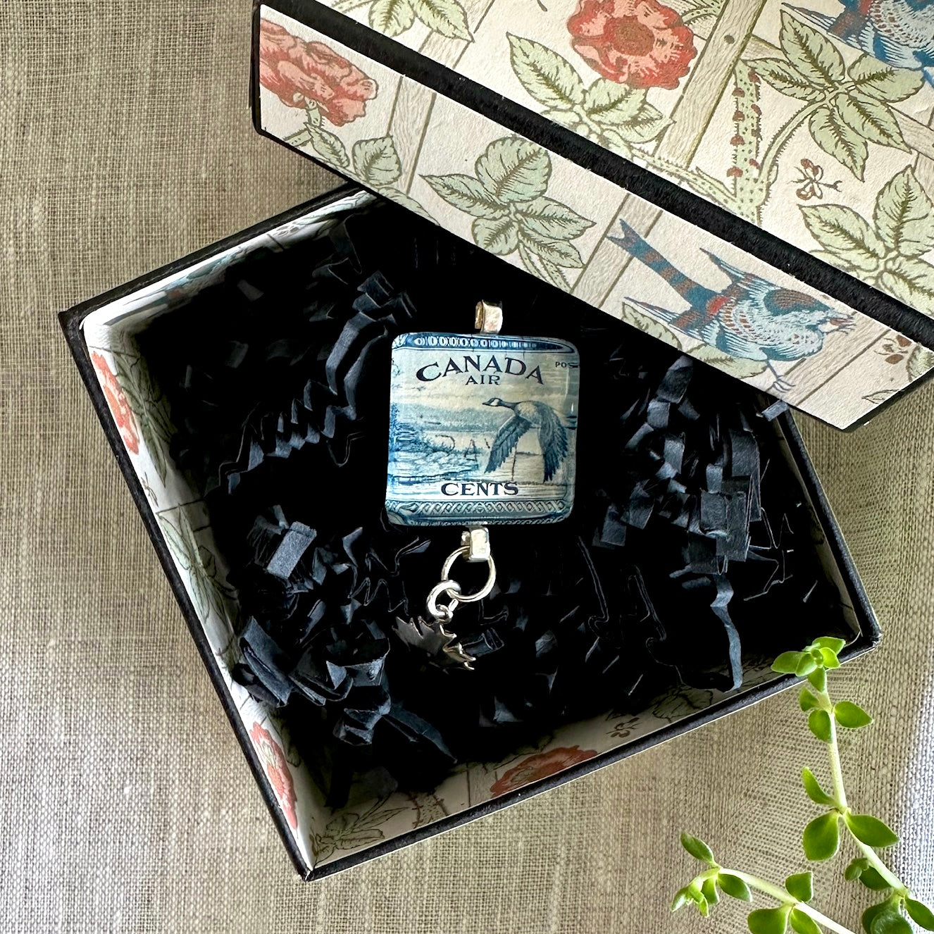 Square Journal/Bag Charm - 1947 Canada Goose Postage Stamp from Canada