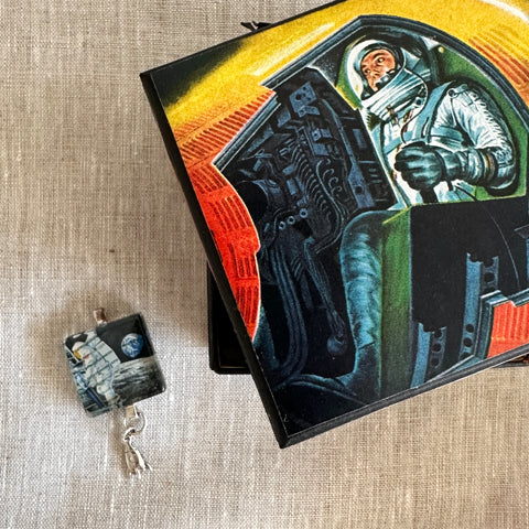 Square Journal/Bag Charm - 1969 First Man on the Moon Postage Stamp from the USA