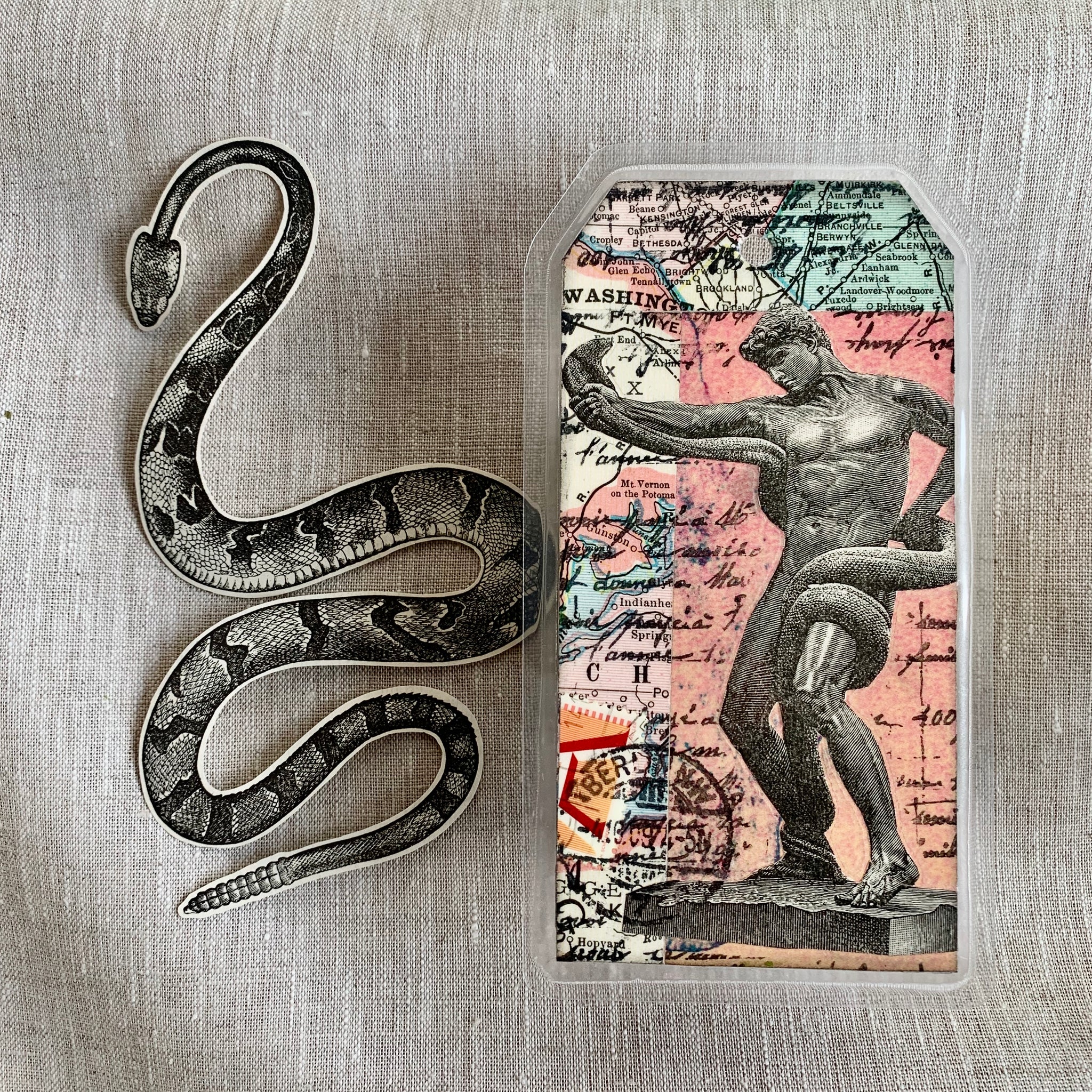 Handcrafted Luggage Tag: Snakes