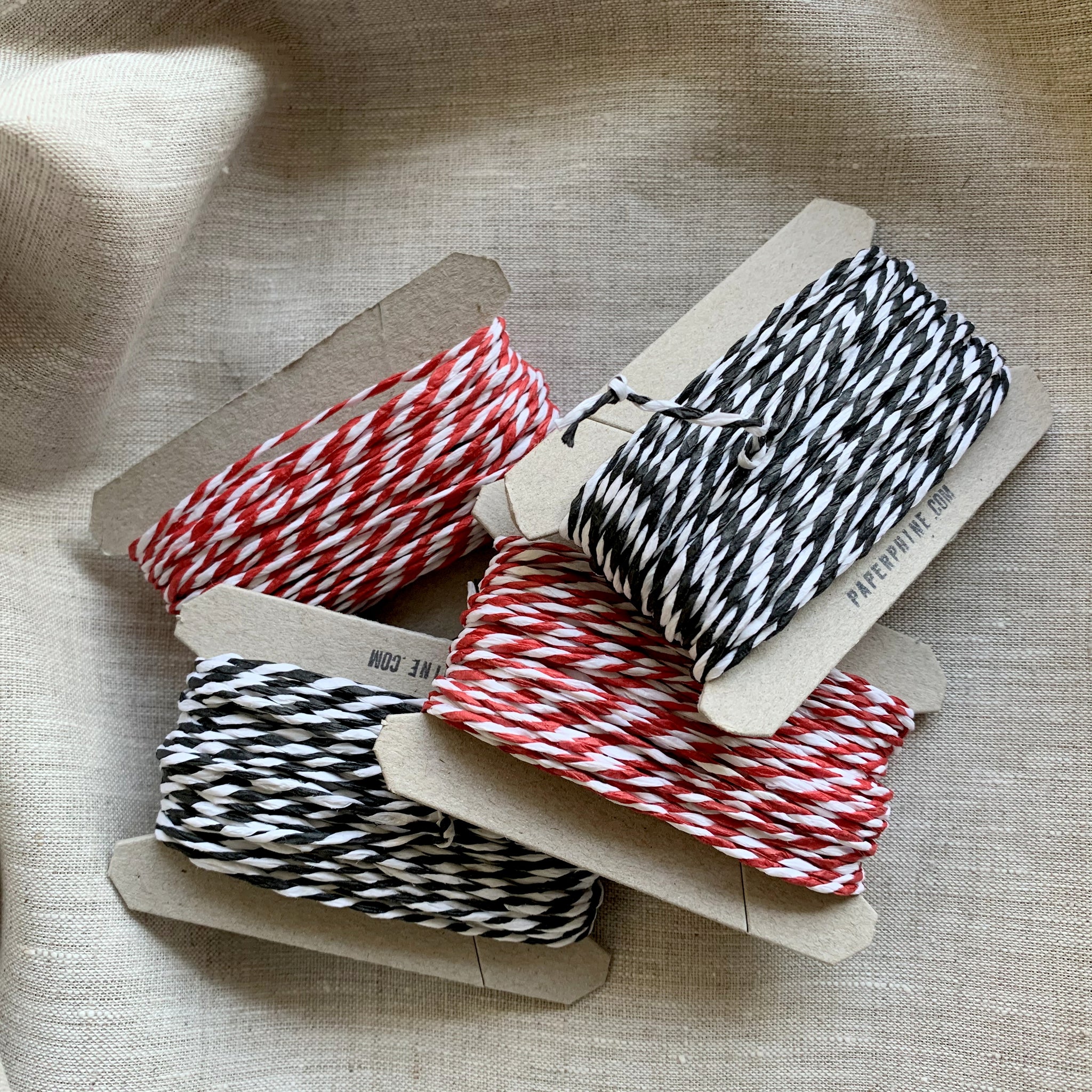 PaperPhine Set of 4 Paper Twine on Cardboard Coils - Twisted Red and White / Black and White
