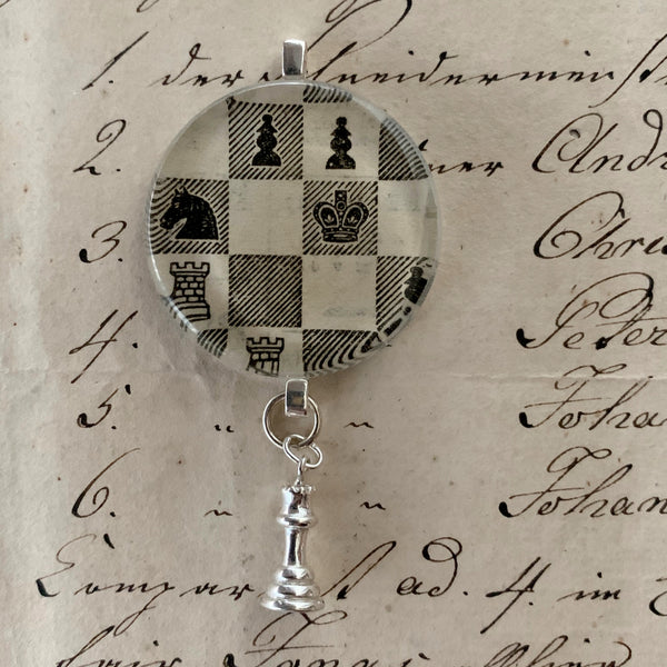 Larger Round Journal/Bag Charm - 1864 Print of Chess Game