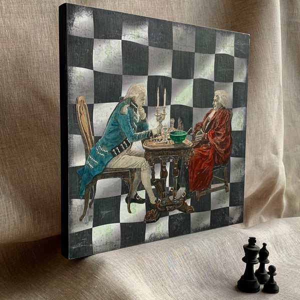 Checkmate. Original Art Collage on Wood Panel