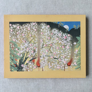 Cherry Blossoms at Night. Original Art Collage on Wood Panel