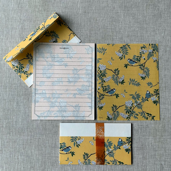 Rowan Tree with Blue Tits Writing Paper & Envelope Set - Emily Burningham - Japanese Stationery