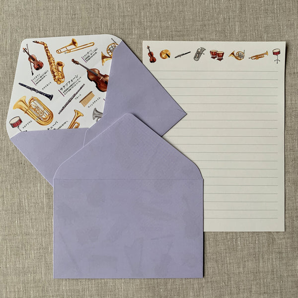 Musical Instruments Writing Paper & Envelope Set - Japanese Stationery