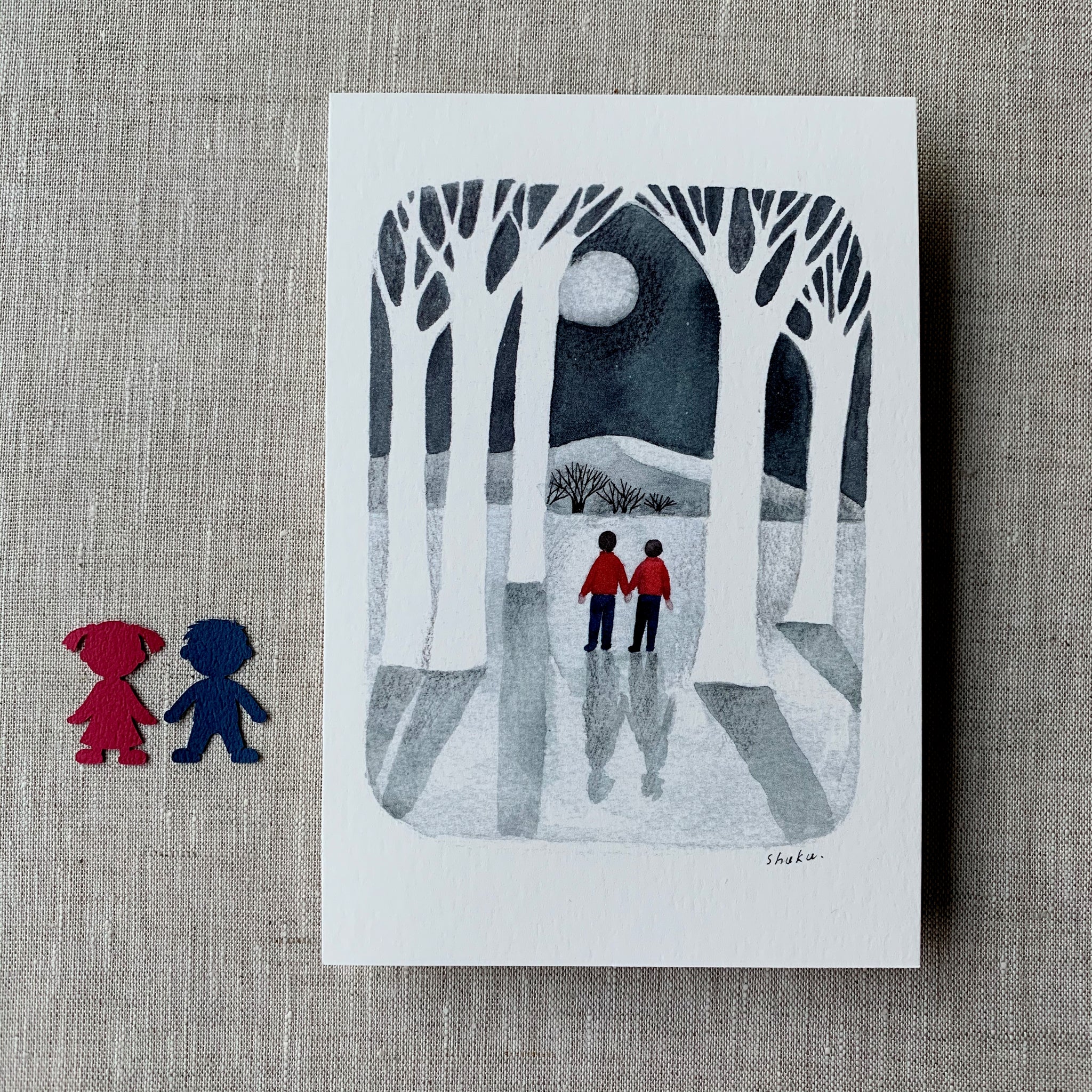 Nishi Shuku Postcard - Under the Full Moon - Japanese Stationery