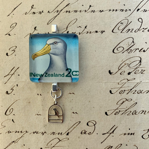Square Journal/Bag Charm - 1970 Mollyhawk / Chatham Island Postage Stamp from New Zealand