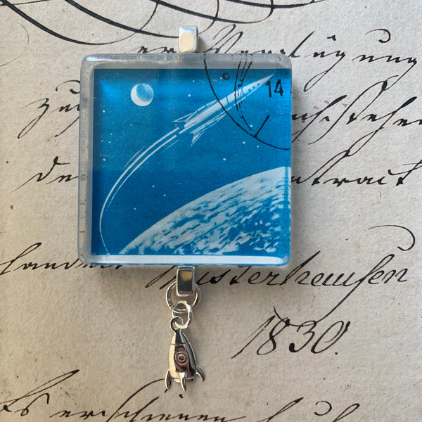 Larger Square Journal/Bag Charm - 1960s Space Exploration Postage Stamp from DDR/East Germany