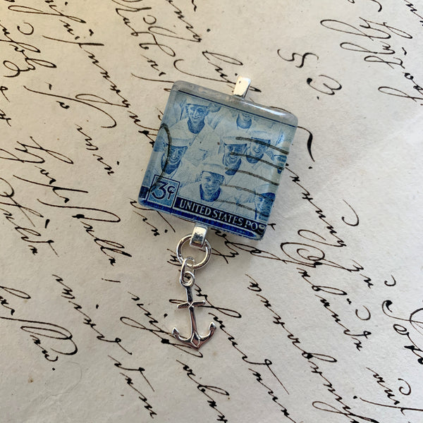 Square Journal/Bag Charm - 1945 US Navy Postage Stamp from the USA