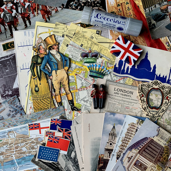 The Ultimate 100-pc. London Ephemera Treasure Box - mostly real vintage ephemera & maps