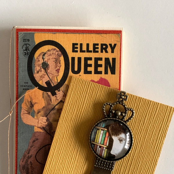 Ellery Queen Brass Bookmark and Notecard in Decoupaged Keepsake Box