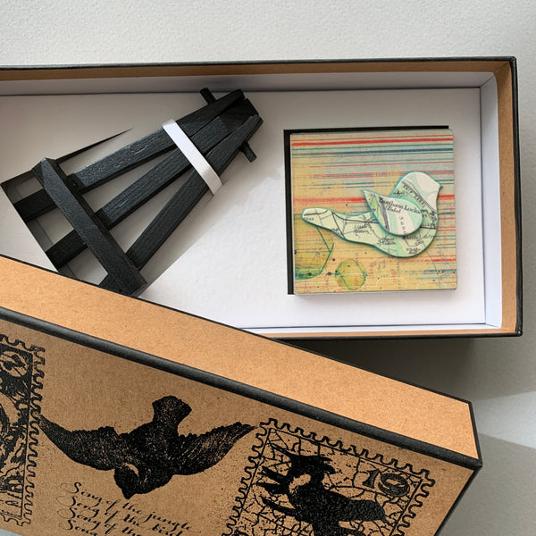 Select your City/Town. Personalized Bird Map Art Collage on Recycled Small Wooden Block