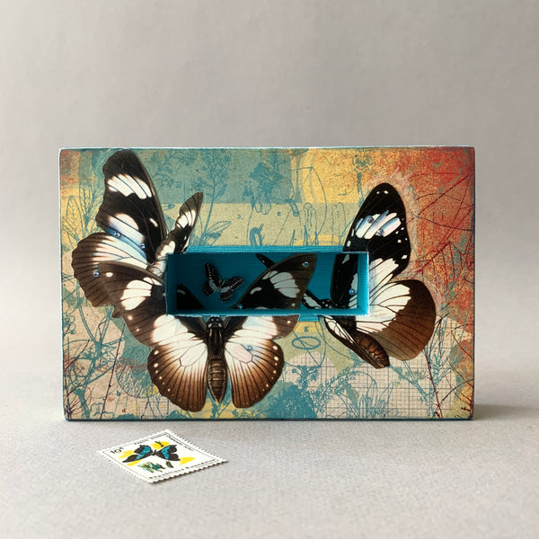 Butterfly Hunting - Handcrafted Mixed Media Collage -  Original Art Collage on Wood Panel