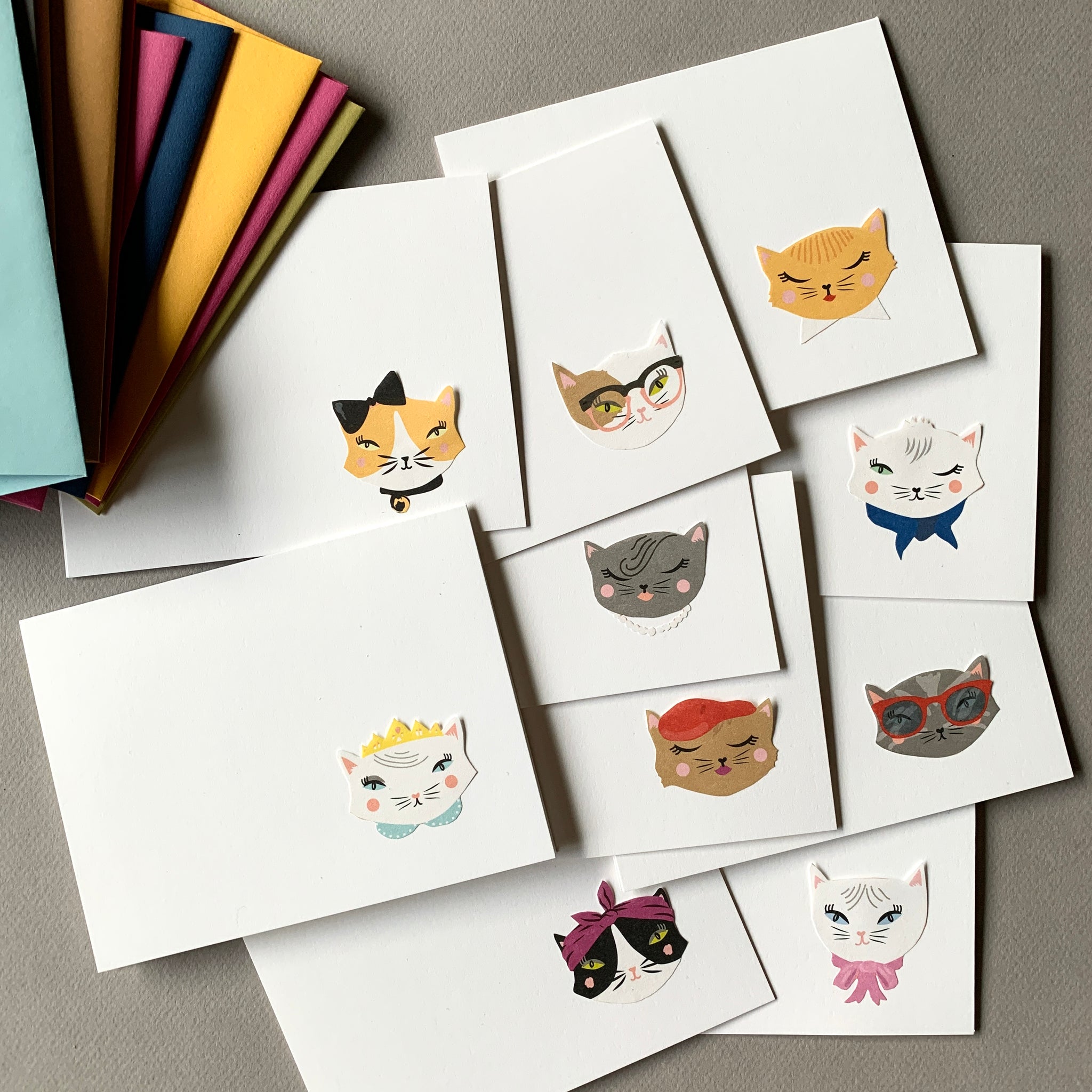 Box of 10 Cool Cattitude Cards with Lined Envelopes - Handcrafted Stationery