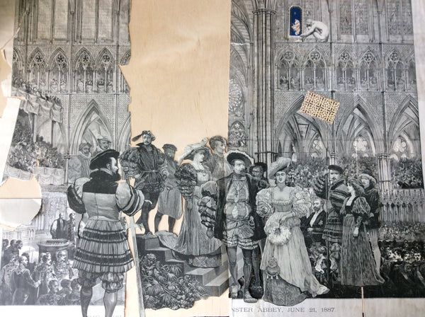 A Wedding in England. Large Original Mixed Media Art Collage on Wood Panel