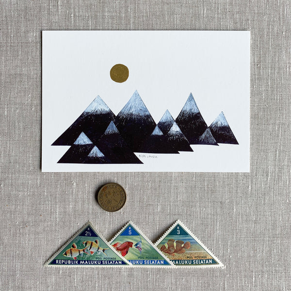Nishi Shuku Postcard - Snow-capped Mountains - Japanese Stationery