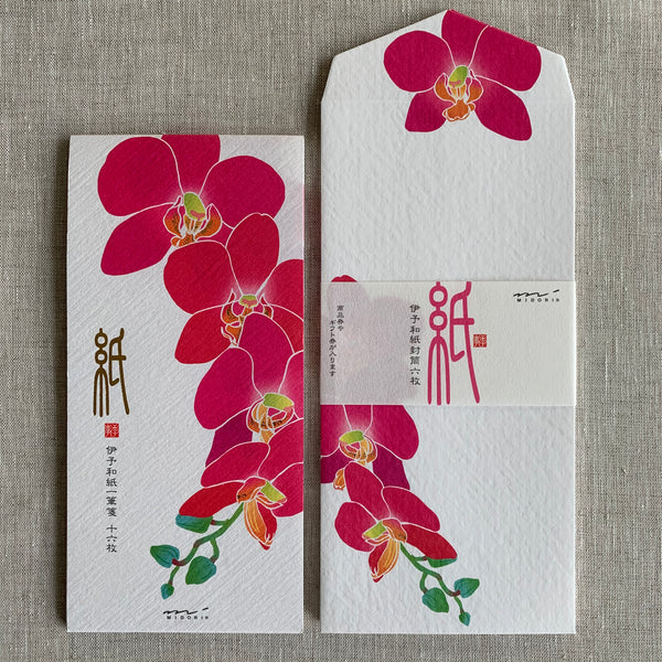 Limited Edition Seasonal Fuschia / Pink Flowers Writing Paper & Envelope Set - Japanese Stationery