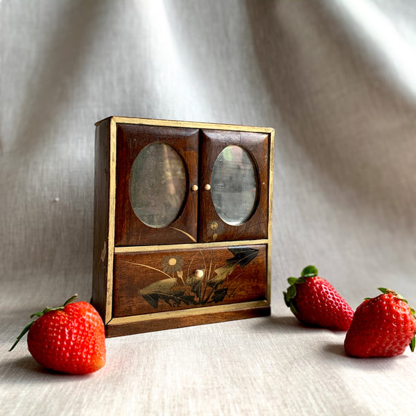 The Strawberry Thief. Hand-embellished 1930s Vintage Miniature Japanese Display Wooden Box