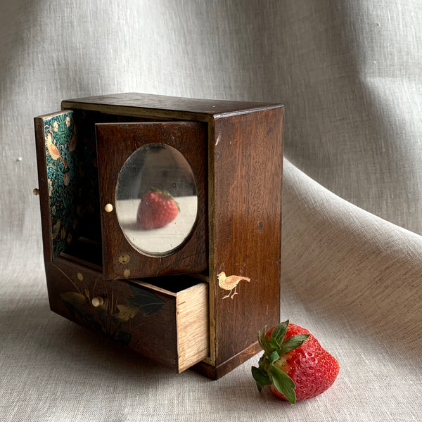 The Strawberry Thief. Hand-embellished 1930s Vintage Miniature Japanese Display Wooden Box